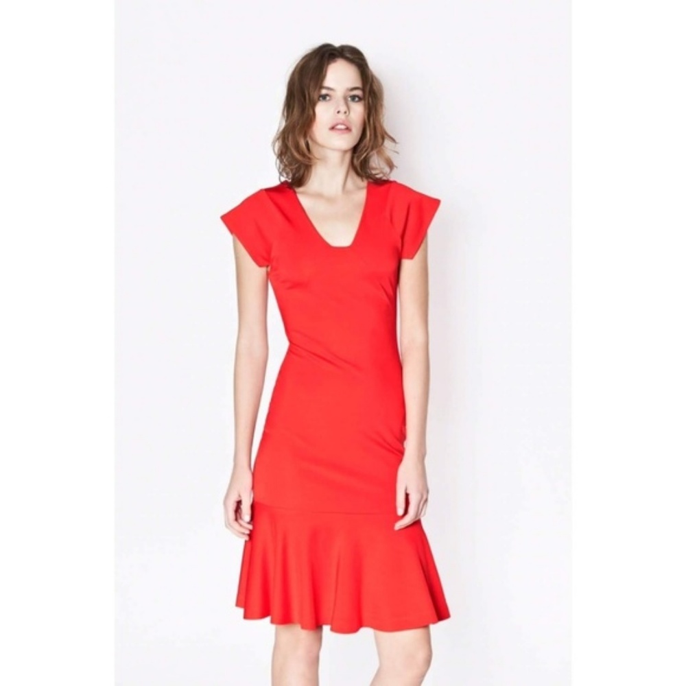 LAST CHANCE! French Connection Pandora Ponti Red Midi Dress 4/S - Picture 1 of 10